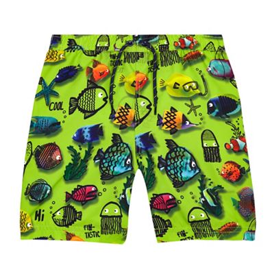 Boys' green fish print swim shorts